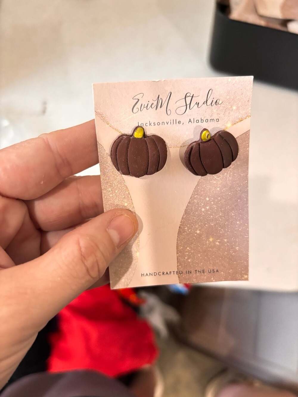 Evie M Studio Handcrafted Polymer Clay Brown Pumpkin Stud Earrings